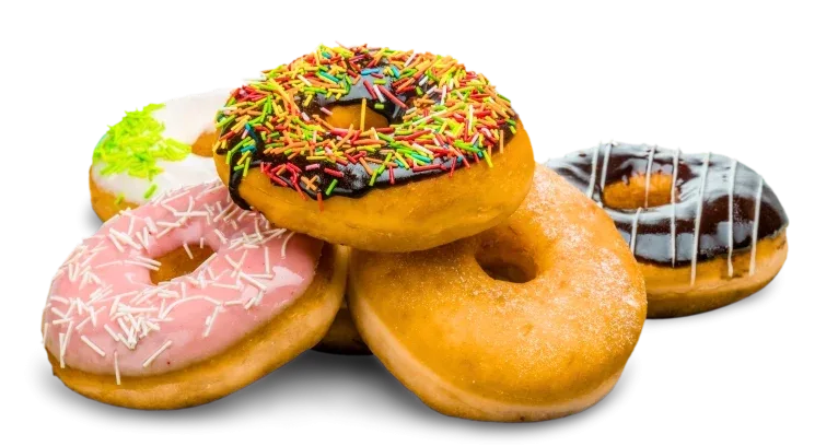 Three glazed doughnuts photographed for a social media campaign